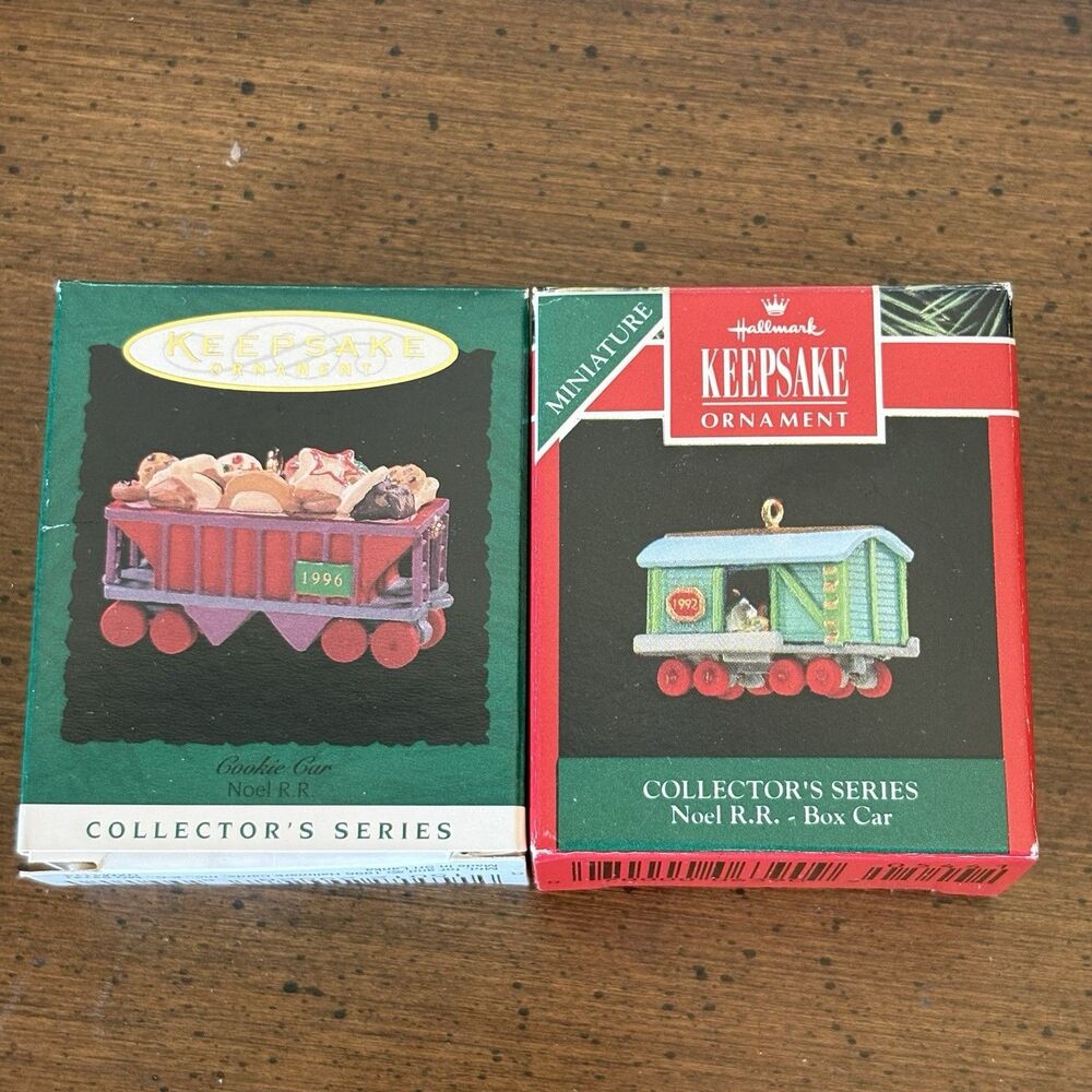 Hallmark Keepsake Miniature Ornament Train Cookie Car 1996 Box Car 1992 Noel RR